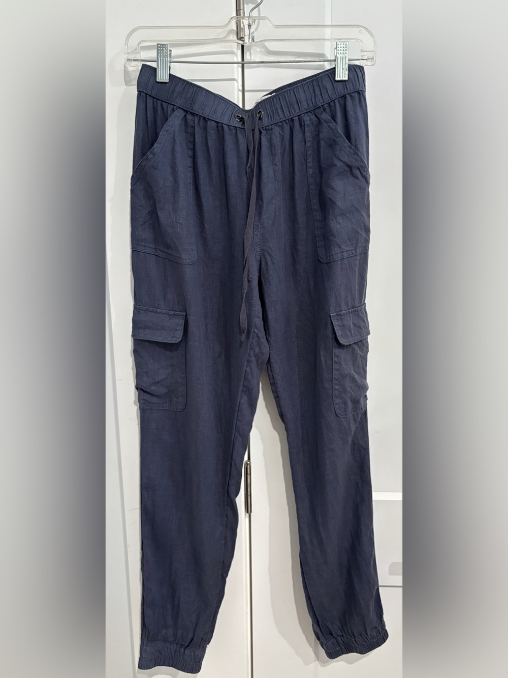 Nicole Miller Blue Cargo Linen Pants. Size S